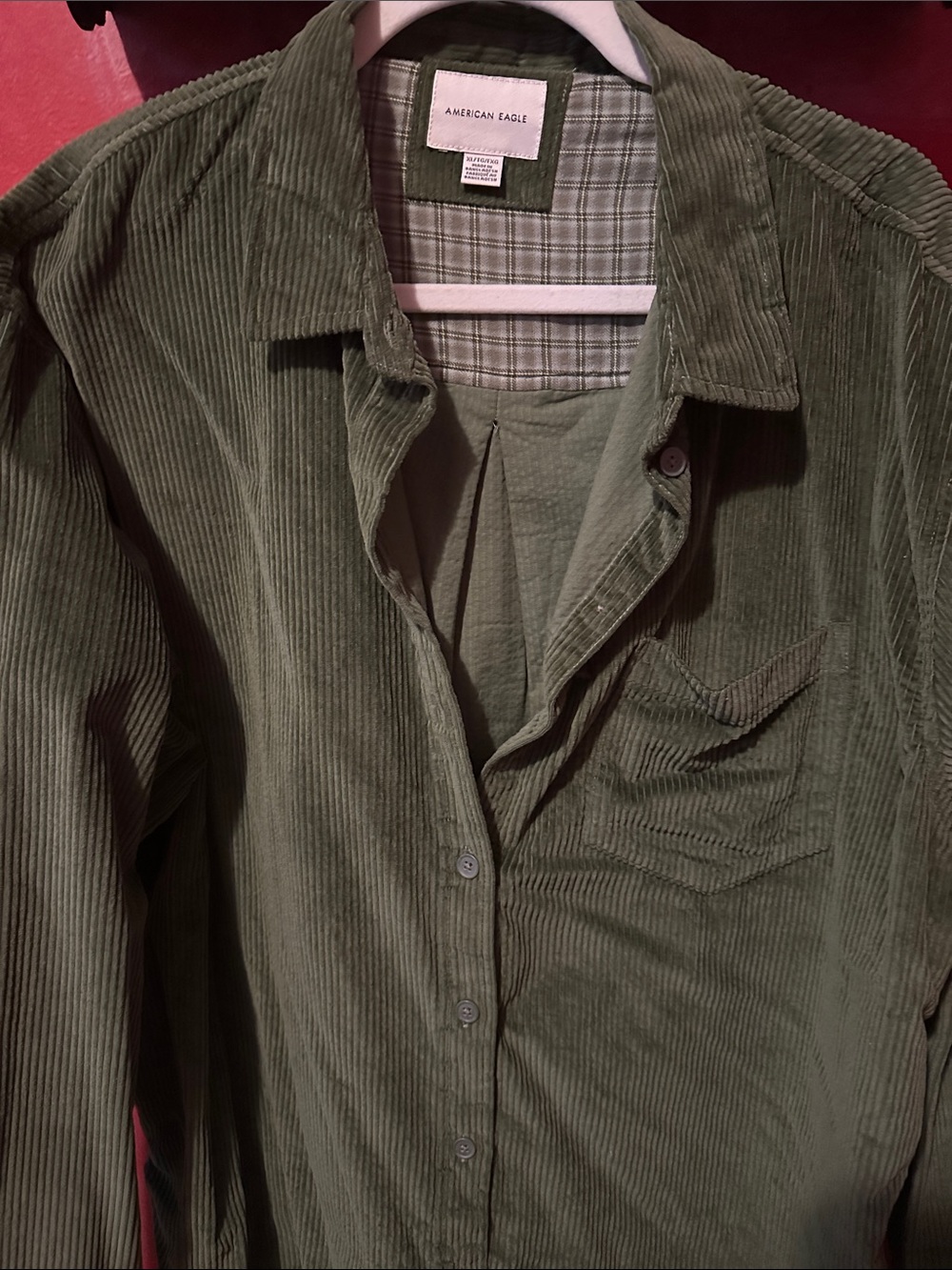 American Eagle Outfitters Olive Green Corduroy Button-Down Shirt corduroy
